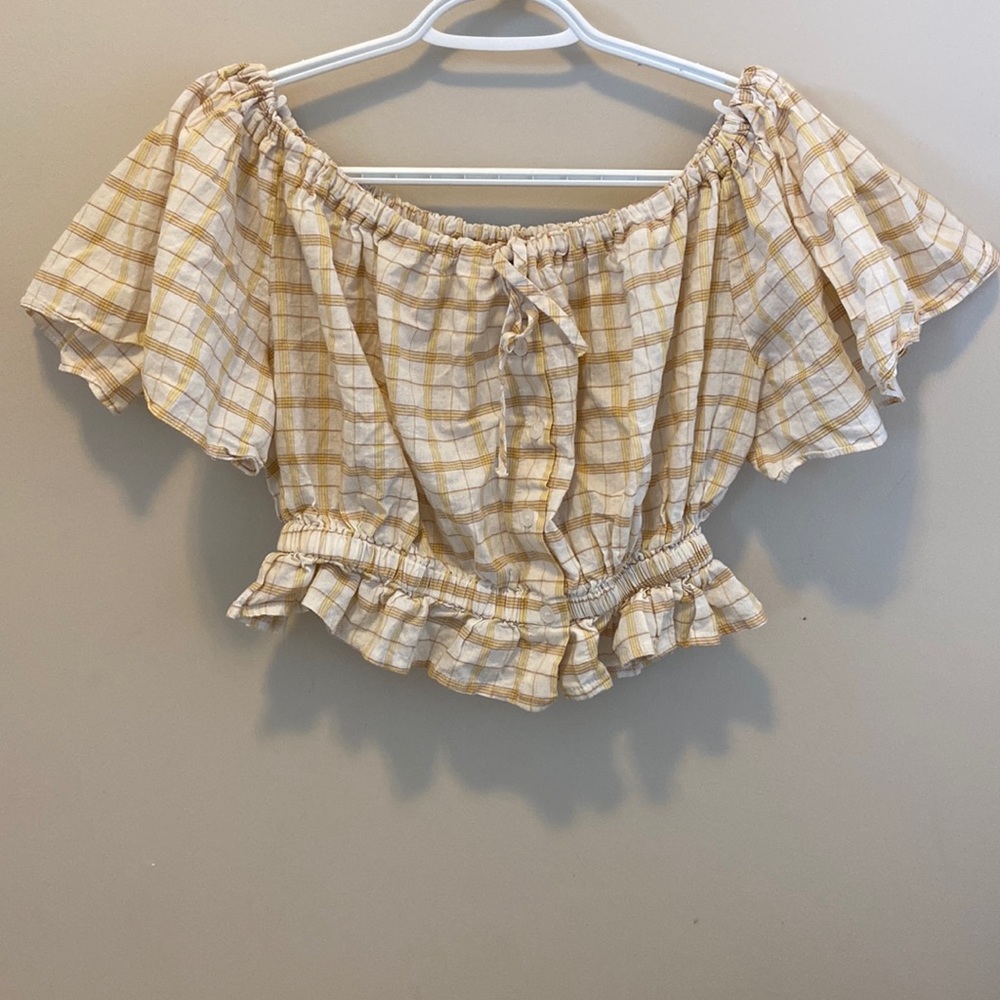 Oak + Fort Plaid Peplum Blouse